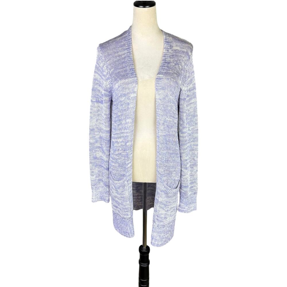 Worth Women's Lavender and White Open Front Knit Cardigan with Front Pockets